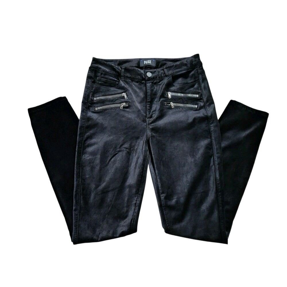 Paige Womens High Rise Edgemont Pants 29 Black Velvet Moto Emo Grunge Academia